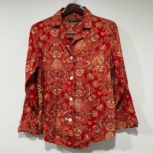 Lauren Ralph Lauren Sz L Monogramed Paisley Button Front Night Shirt Top Pajama